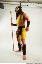 Man Adult Athletic White Fighting with spear Standing poses Casual